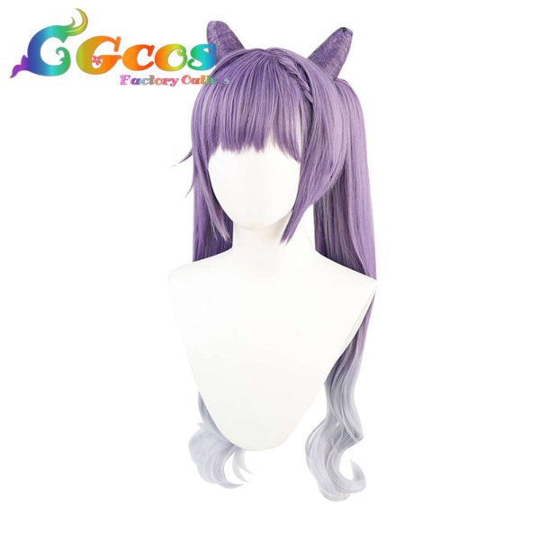 画像2: 原神 げんしん ウィッグ 刻晴 ダブルテール コスプレ衣装 (2)