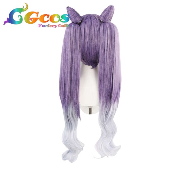 画像3: 原神 げんしん ウィッグ 刻晴 ダブルテール コスプレ衣装 (3)
