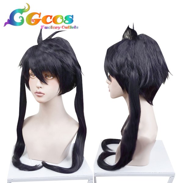 画像2: 炎炎ノ消防隊 ウィッグ 環古達 第8特殊消防隊 黒髪のツインテール コスプレ衣装 (2)