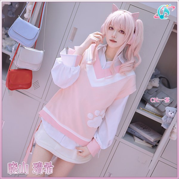 画像3: 「一部在庫あり」プロジェクトセカイ カラフルステージ! feat. 初音ミク ドーナツとピース! 暁山瑞希 cute white kitty  コスプレ衣装 (3)