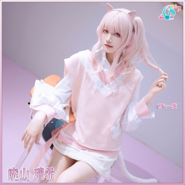 画像2: 「一部在庫あり」プロジェクトセカイ カラフルステージ! feat. 初音ミク ドーナツとピース! 暁山瑞希 cute white kitty  コスプレ衣装 (2)
