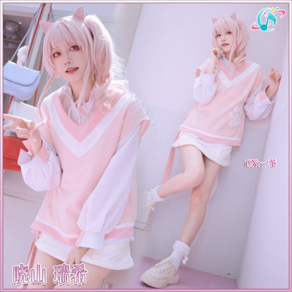 画像4: 「一部在庫あり」プロジェクトセカイ カラフルステージ! feat. 初音ミク ドーナツとピース! 暁山瑞希 cute white kitty  コスプレ衣装 (4)