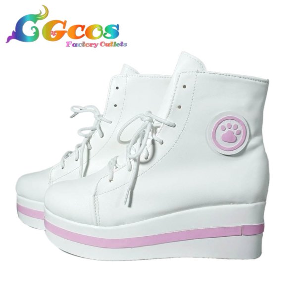 画像3: プロジェクトセカイ カラフルステージ！ feat. 初音ミク　コスプレ靴　暁山瑞希　ドーナツとピース！　cute white kitty　コスプレ衣装 (3)