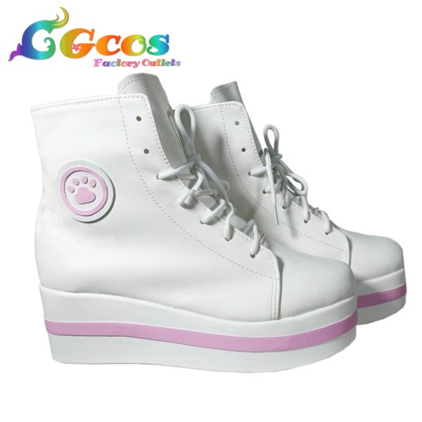 画像2: プロジェクトセカイ カラフルステージ！ feat. 初音ミク　コスプレ靴　暁山瑞希　ドーナツとピース！　cute white kitty　コスプレ衣装 (2)