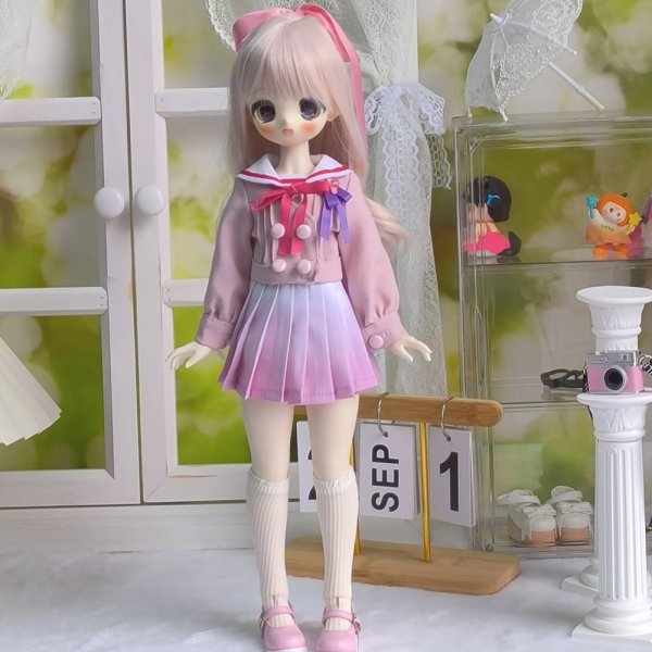 画像1: ドール衣装　コスプレ　セーラーデザイン　ピンクグラデーションドレス　MDD対応　BJD　1/4サイズ　ハンドメイド風　上質仕立て (1)