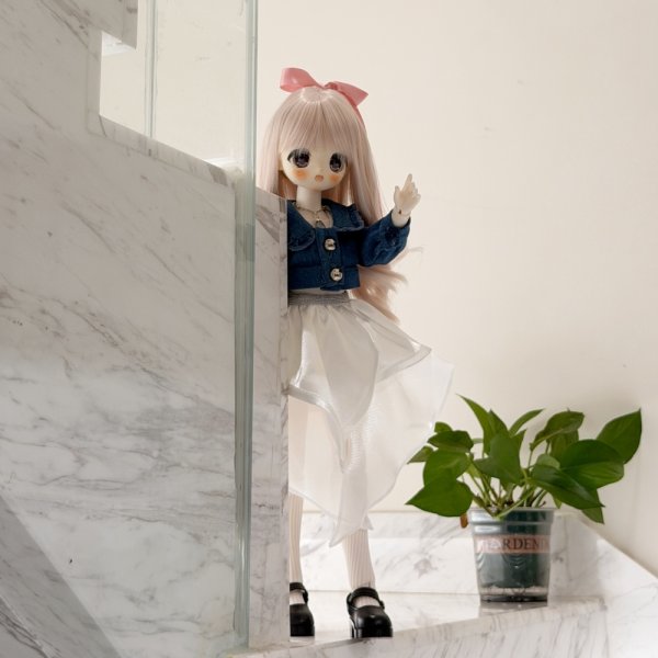 画像2: BJDドール服　コスプレ　2点セット　デニム風トップス＋シアースカート　ナチュラルガーリーコーデ　MDD対応 (2)