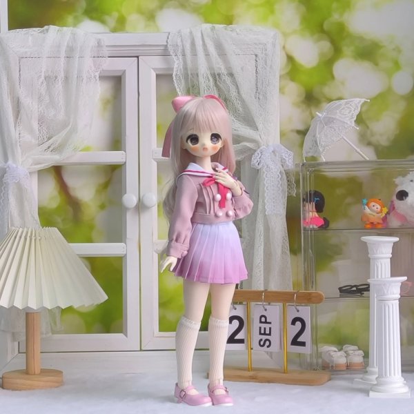 画像3: ドール衣装　コスプレ　セーラーデザイン　ピンクグラデーションドレス　MDD対応　BJD　1/4サイズ　ハンドメイド風　上質仕立て (3)
