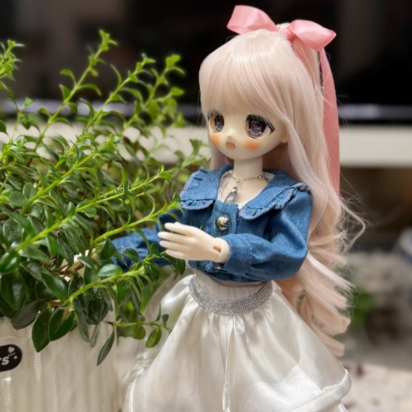 画像4: BJDドール服　コスプレ　2点セット　デニム風トップス＋シアースカート　ナチュラルガーリーコーデ　MDD対応 (4)