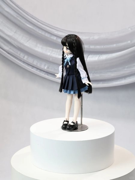 画像3: ドール衣装　コスプレ　かわいい学院風セット　セーラー襟　ネイビー×ブルーチェック　MDD対応　BJD　1/4サイズ　ハンドメイド風　上質仕立て (3)