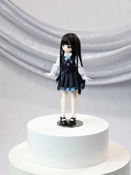 画像4: ドール衣装　コスプレ　かわいい学院風セット　セーラー襟　ネイビー×ブルーチェック　MDD対応　BJD　1/4サイズ　ハンドメイド風　上質仕立て (4)