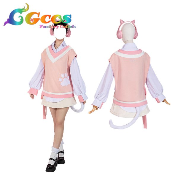画像9: 「一部在庫あり」プロジェクトセカイ カラフルステージ! feat. 初音ミク ドーナツとピース! 暁山瑞希 cute white kitty  コスプレ衣装 (9)